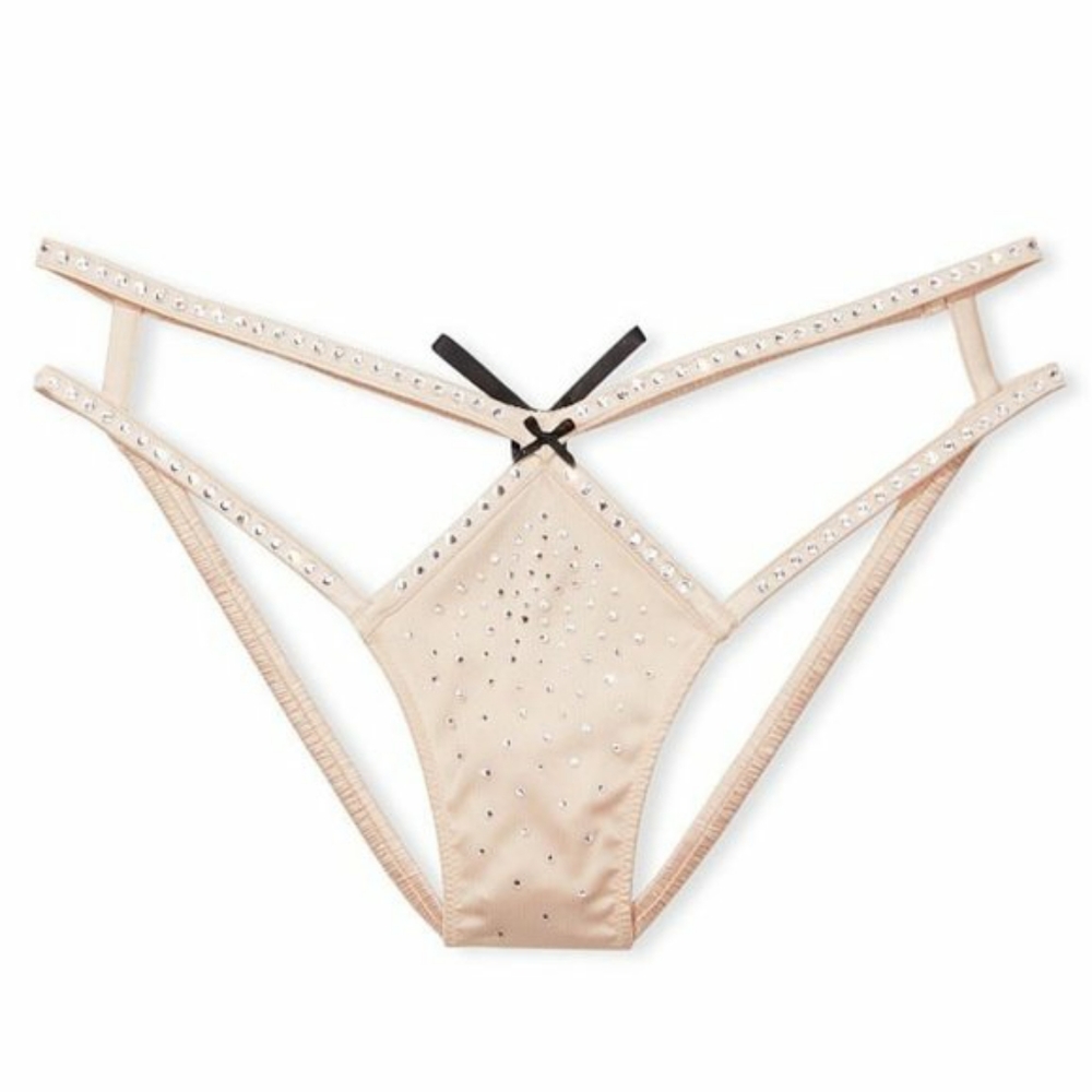 Victorias Secret Dream Angels Rhinestone Strappy Satin Shine Cheekini Panty